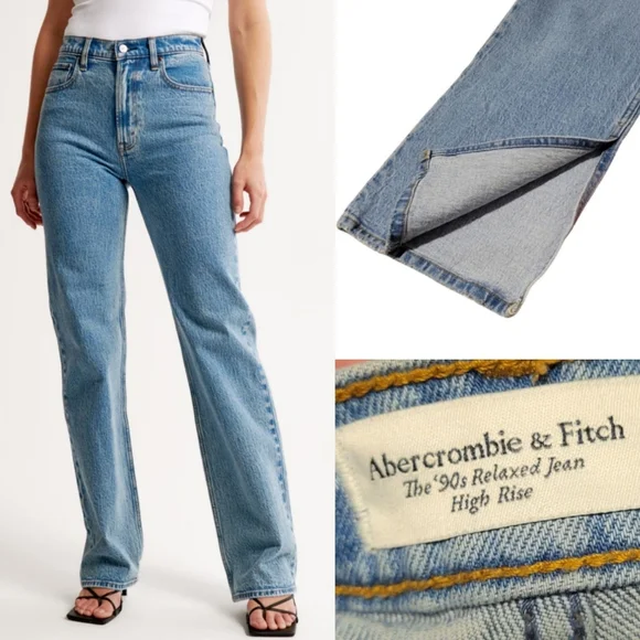 Abercrombie & Fitch 90's Relaxed Blue Jean High Rise Women's Size 27 / 4 LONG - Picture 2 of 11